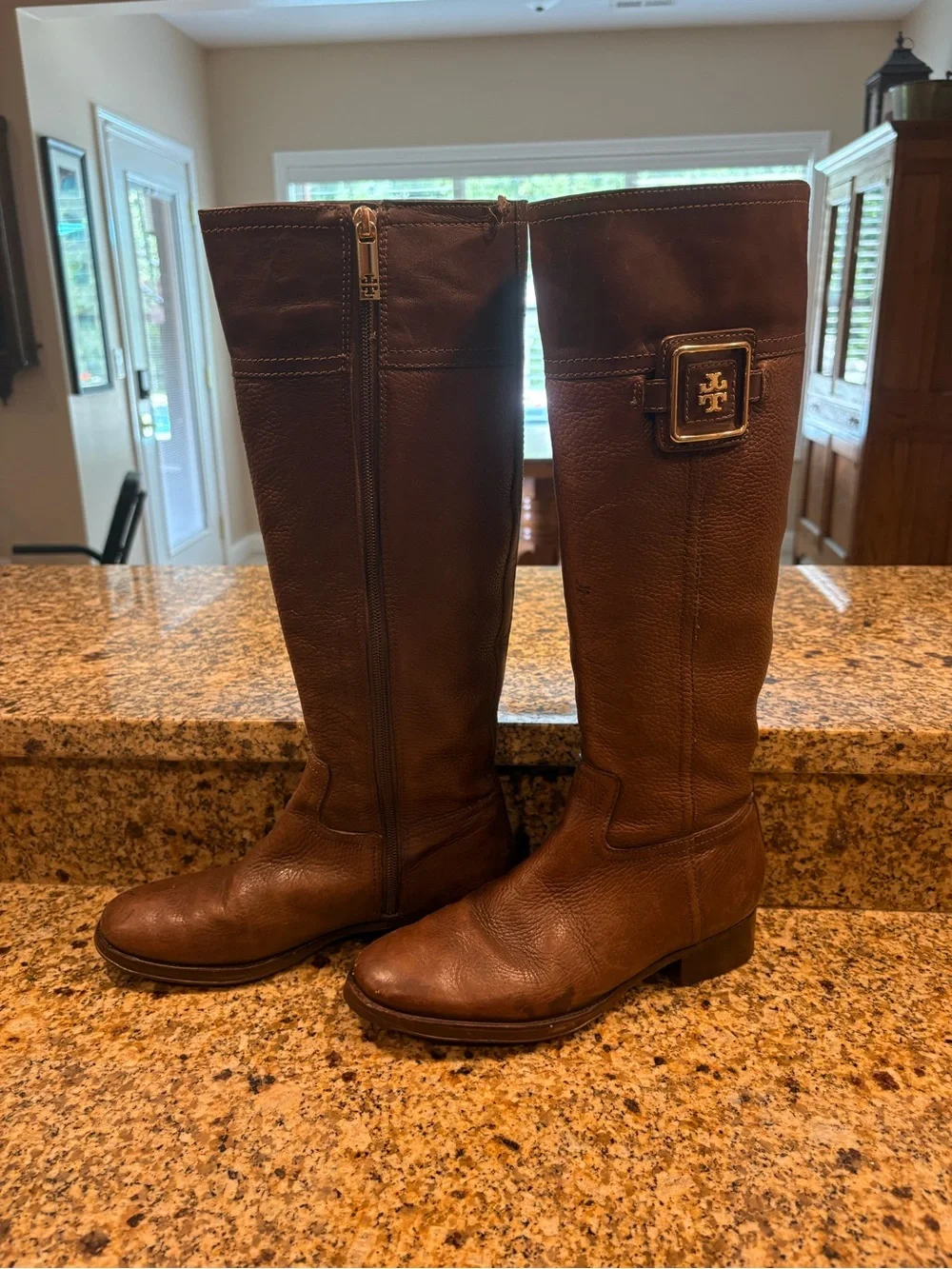 Tory Burch Tall Brown Leather Riding Boots Size 7 Flats